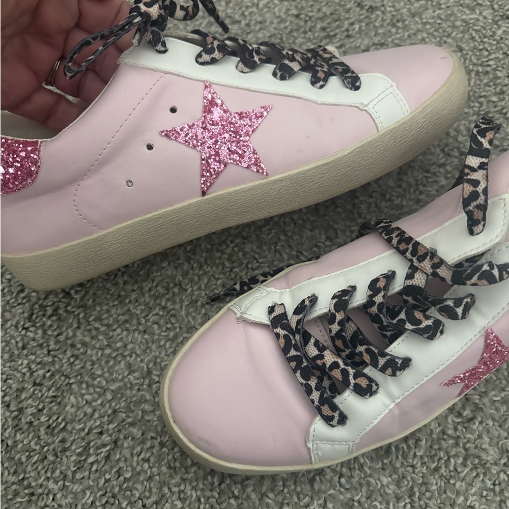 Pink Glitter Star fashion sneakers leopard 7.5